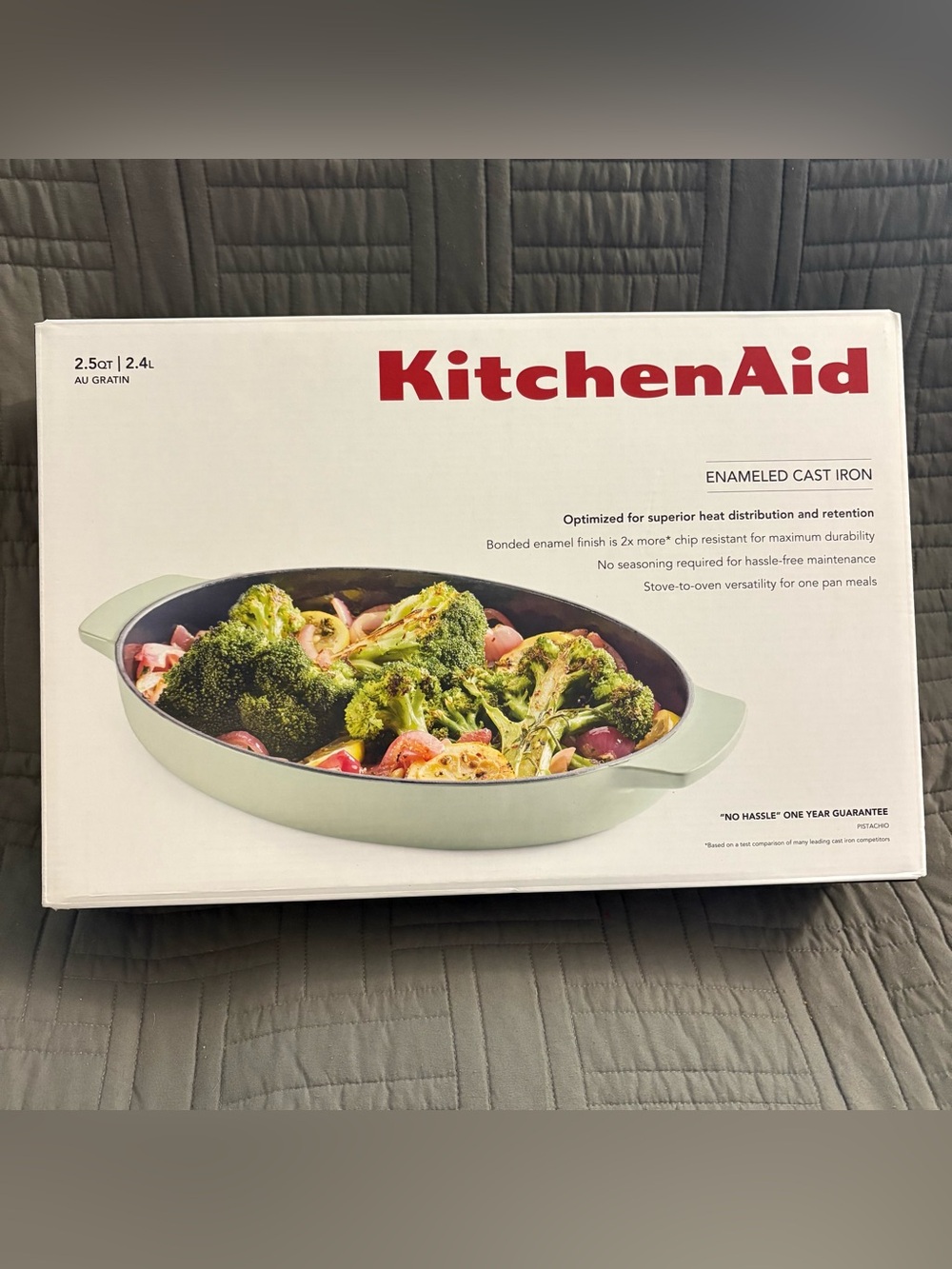 Kitchen Aid Enameled Cast Iron Au Gratin Oval Roasting Pan 2.5 Quart PISTACHIO